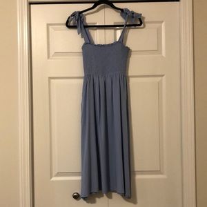Baby blue smocked and tie shoulder dress